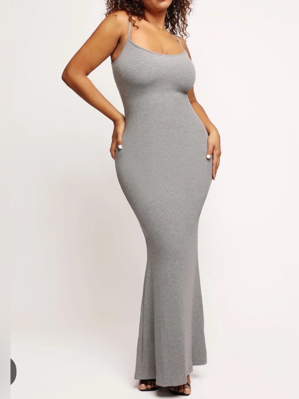 popilush Grey Bodycon Maxi Dress Spaghetti Straps built in shapewear size XL NEW